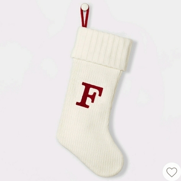 Letter F Monogram Stocking Wondershop Creamy White Red Letter Christmas Holiday - Picture 1 of 6